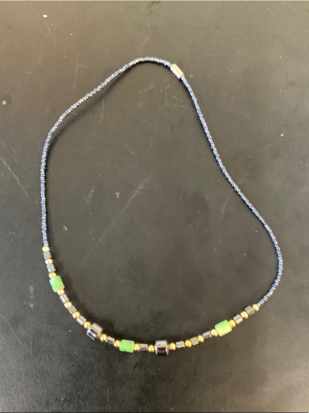 Handcrafted Navy and Green Beaded Women's Necklace